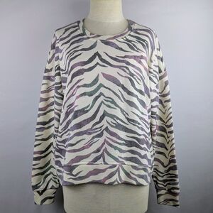 Rails Marlo Sweatshirt Tiger Print Side Zippers Cotton Poly Ivory Gradiant L NWT